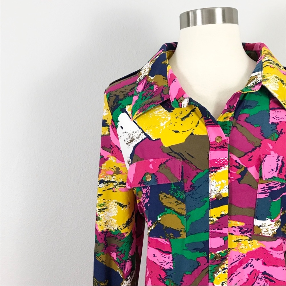 BCBG MaxAzria XL Snap Front Top Retro 70s style